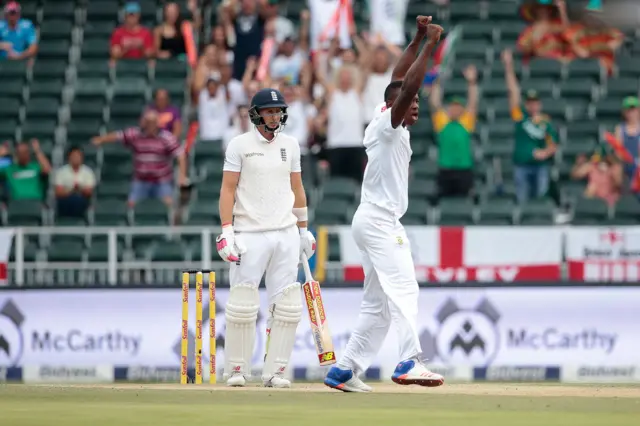 Kagiso Rabada of South Africa celebrates