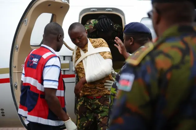 Injured Kenyan soldier returning