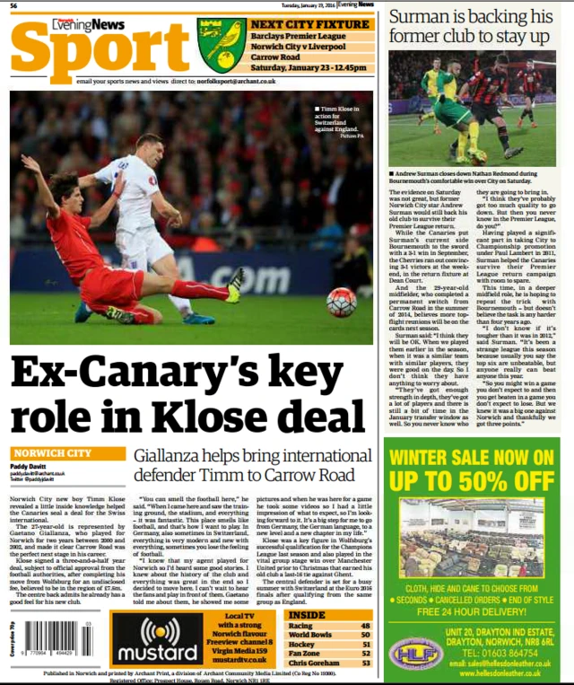 Norwich Evening News back page