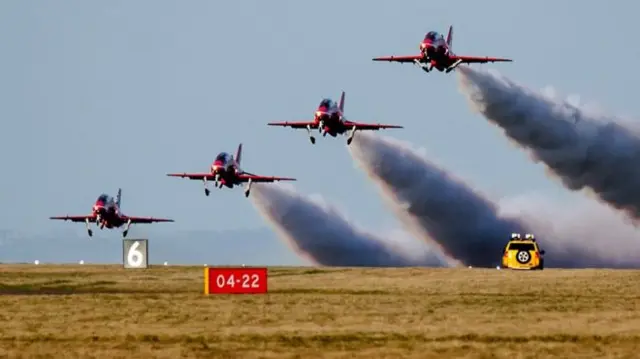 Red Arrows coming in to land at RAF Scampton