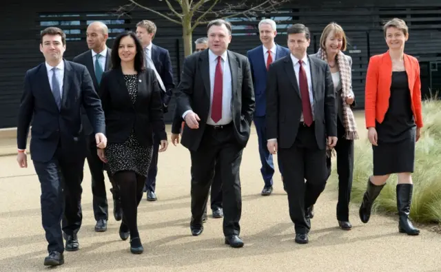 Caroline Flint (second left) and members of the shadow cabinet last March