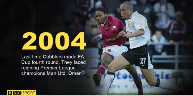 2004 Last time Cobblers made FA Cup fourth round. They faced reigning Premier League champions Man Utd. Omen?