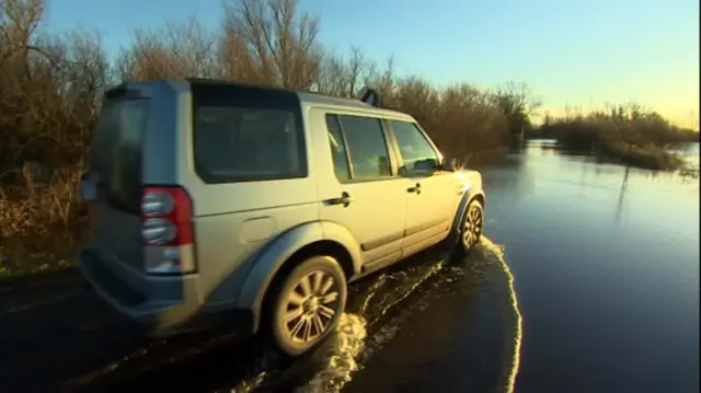 The flooded road at Welney last week