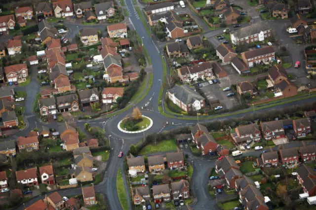 An aerial view of a housing estate, in mid-England