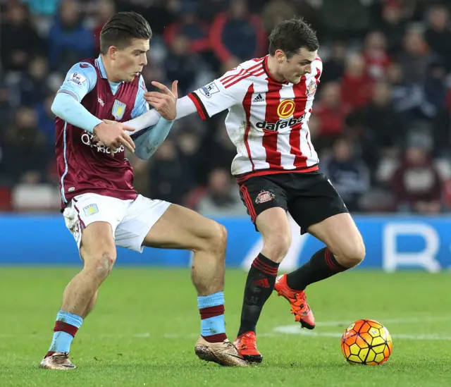 Aston Villa's Jack Grealish and Sunderland's Adam Johnson