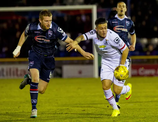 ICT's Miles Storey (right) is challenged from Michael Gardyne