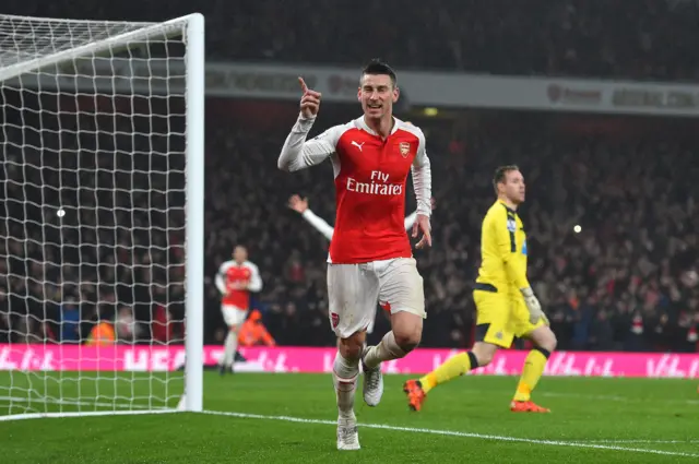 Laurent Koscielny of Arsenal celebrates