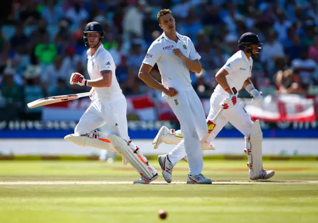 Ben Stokes and Joe Root run