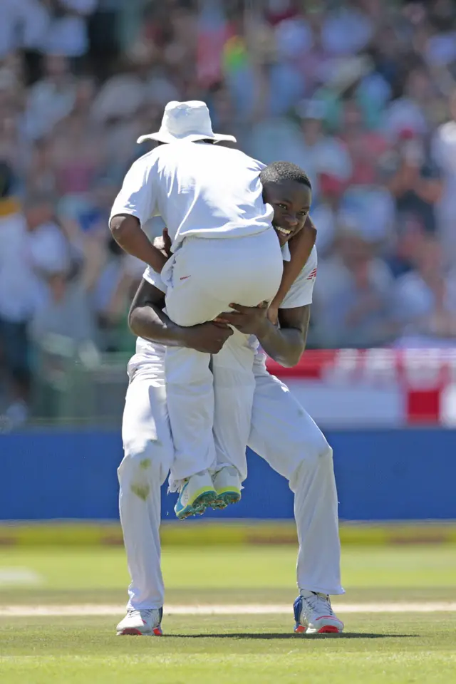 Kagiso Rabda and Temba Bavuma celebrate