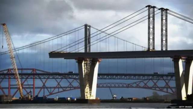 Queensferry Crossing with Forth Road Bridge in the background