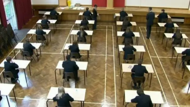 GCSE students in exam hall