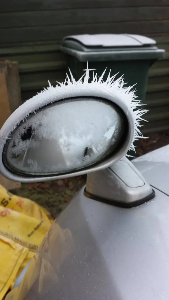 Frost on a wing mirror