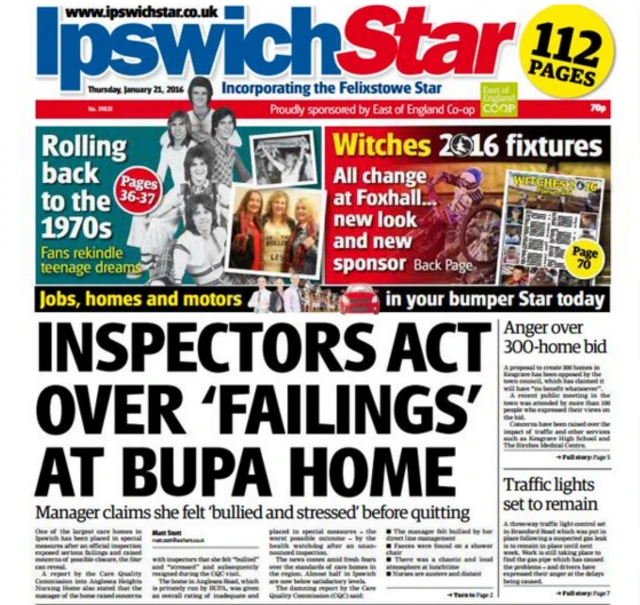 Ipswich Star front page