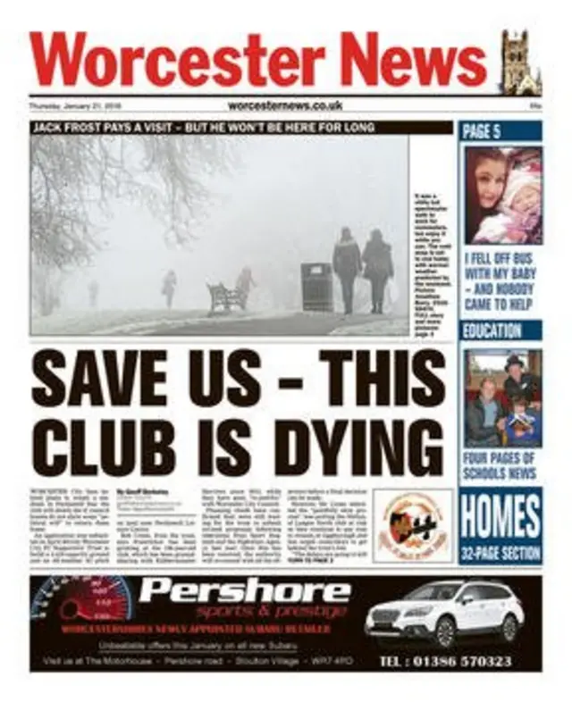 Worcester News front page