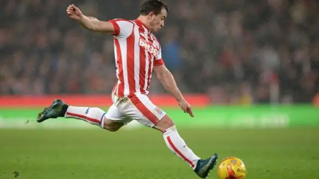 Xherdan Shaqiri shoots for Stoke City