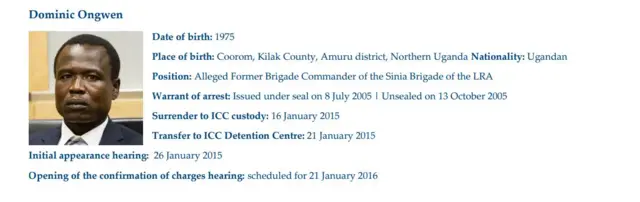 ICC document on Ongwen