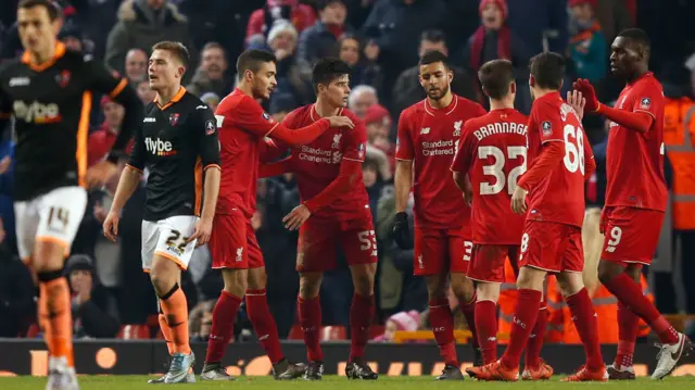 Liverpool celebrate against Exeter