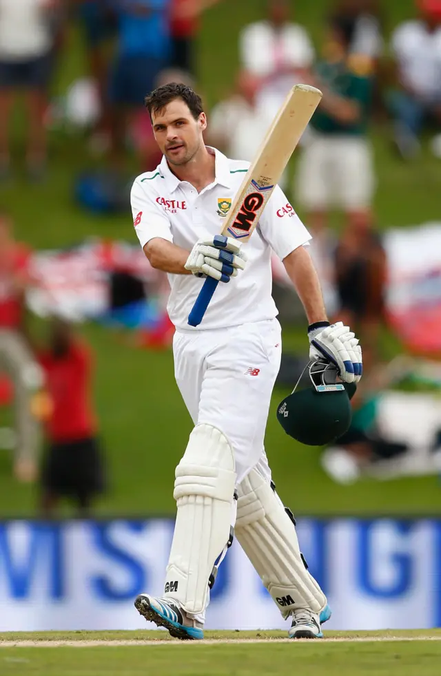 Stephen Cook celebrates reaching 100 runs