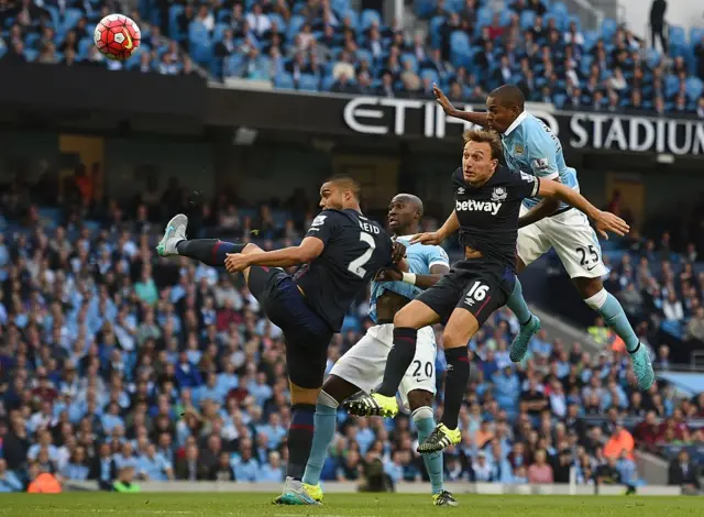 Manchester City in action against West Ham