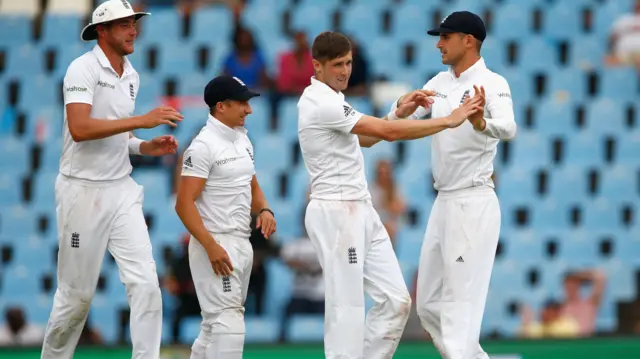 Chris Woakes of England celebrates