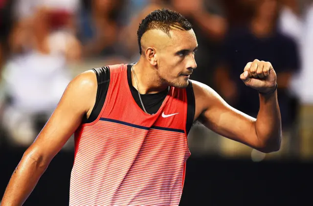 Nick Kyrgios of Australia reacts