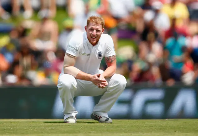 Ben Stokes reacts after taking a wicket