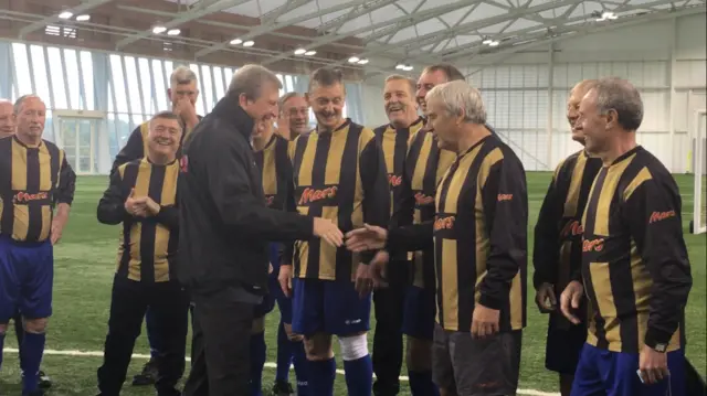 Roy Hodgson with Humberside-based walking football team, Cottingham Rangers