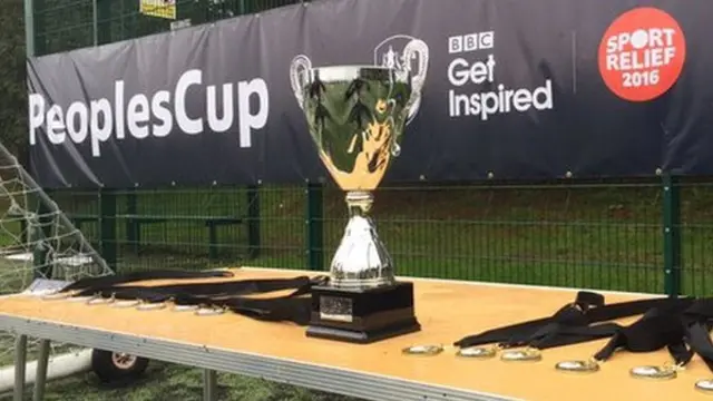 A trophy table at an FA People's Cup venue