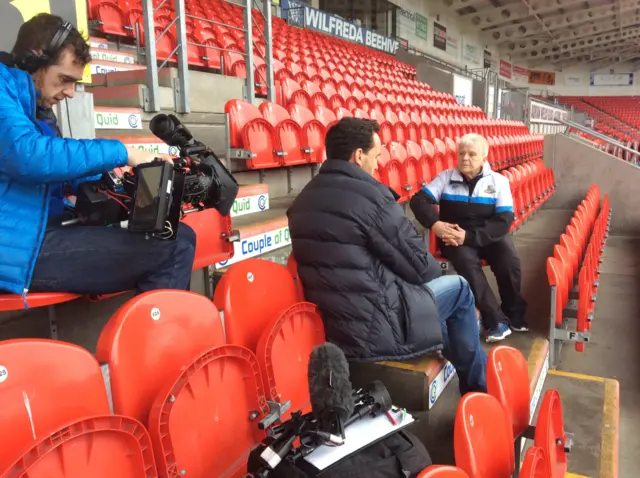 Jan Milner being interviewed by BBC crew