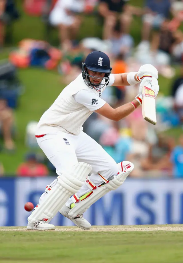 Joe Root plays a shot