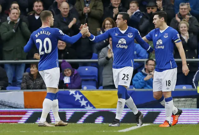 Everton celebrate equalise against Swansea