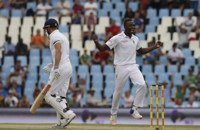 Kagiso Rabada celebrates wicket of Jonny Bairstow