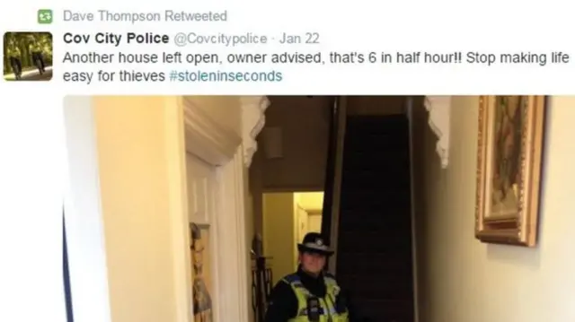 Tweet from Cov City Police showing a picture of someone's house