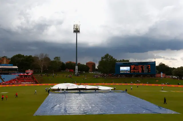 The covers on the pitch at Centurion