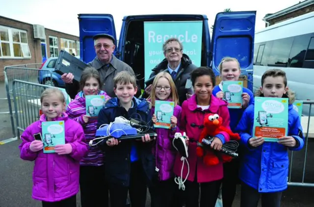 Pupils from Kinsale Junior and Infants School with some of the electrical goods