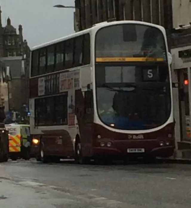 Damaged bus on Nicolson Street