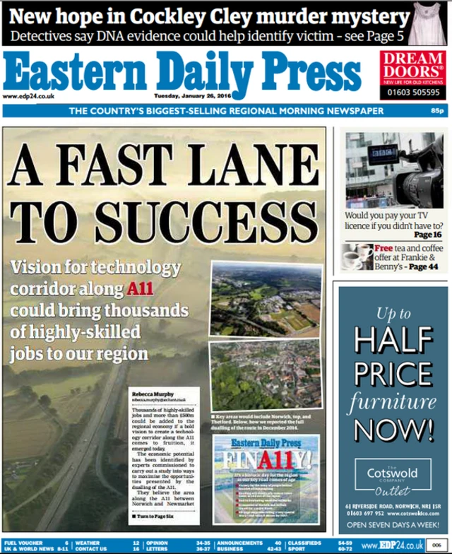 Front page of the Eastern Daily Press