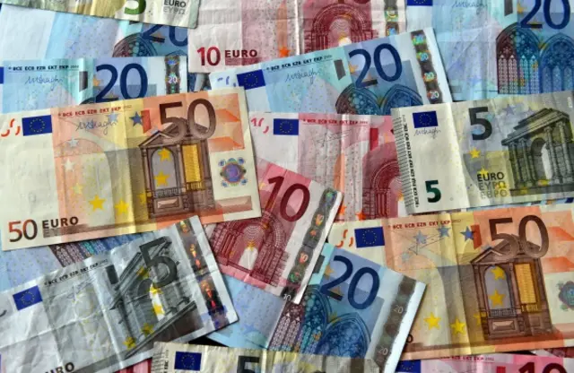 A picture shows euro banknotes