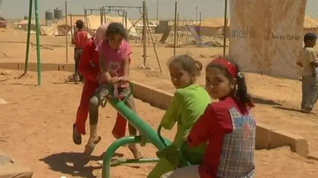 Children playing in a refugee camp