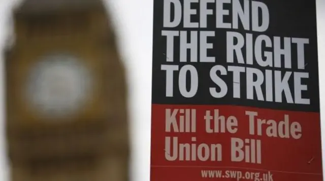 Sign saying 'Defend the Right to Strike' with Big Ben in the background