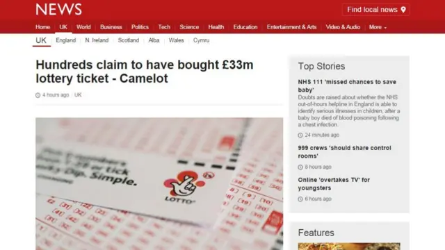 Hundreds claim to have bought £33m lottery ticket - Camelot