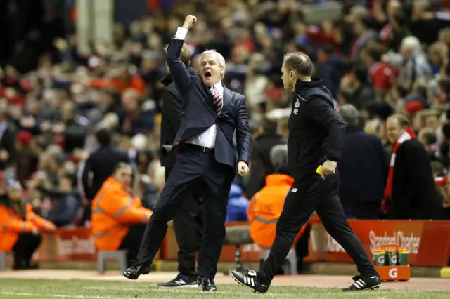 Mark Hughes celebrates