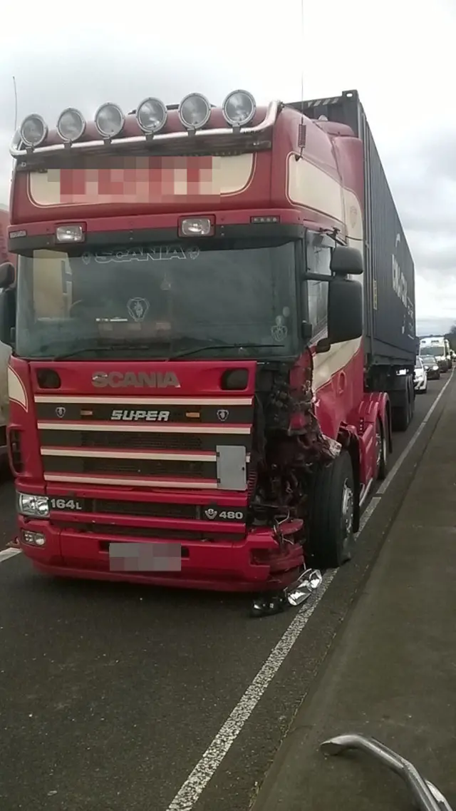 Lorry involved in a crash