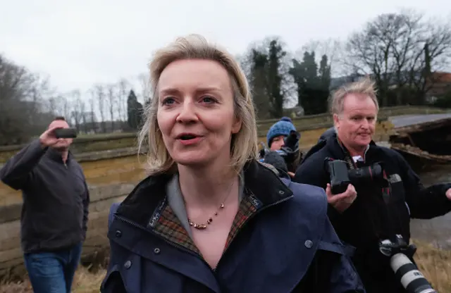 Environment Minister Elizabeth Truss visits the bridge over the River Wharfe in Tadcaster