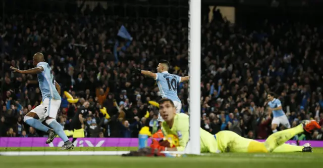 Sergio Aguero celebrates