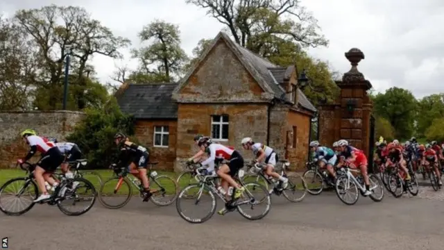 Riders in the Women's Tour at Althorp, Northamptonshire