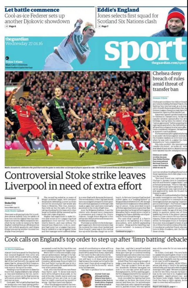 The Guardian Sport front page