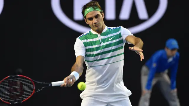 Roger Federer hits forehand