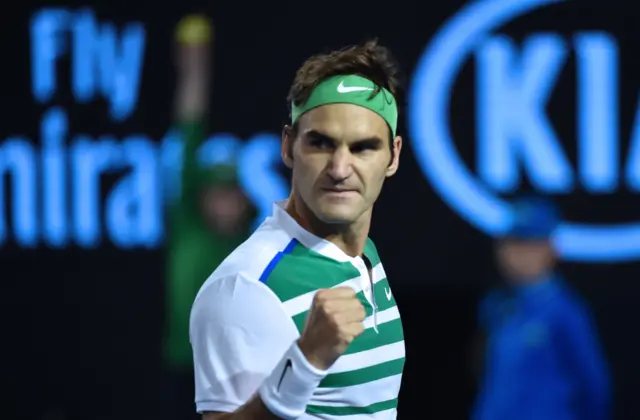 Roger Federer celebrates