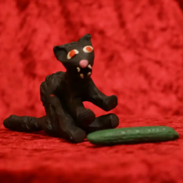 Pat's black cat with cucumber